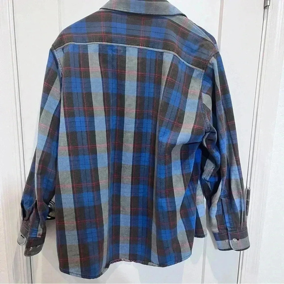 90’s Grunge Blue Plaid Flannel Button Down Vintage Woodbourne Road XL - Picture 7 of 7